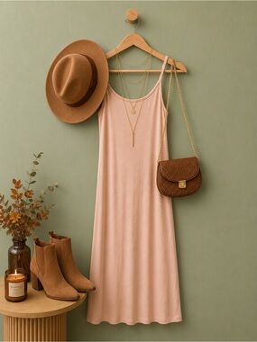 Blush Ribbed Side Slit Dress | Size L